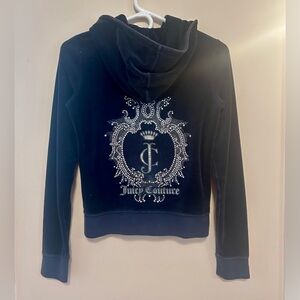 Juicy Couture Blue Velour Crystal Crest Hoodie